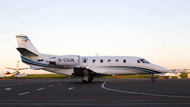Cessna 560XLS Citation Excel business aircraft running on the runway stock photo
