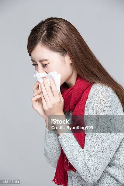 Woman Catches A Cold Feel Bad Stock Photo - Download Image Now - 2015, Adult, Allergy