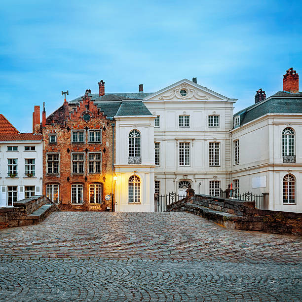 istock Bruges historical pitched roofs and spiers 488142538