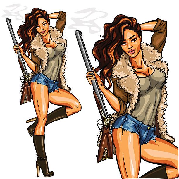 Pretty Girl With Shot Gun Stock Illustration - Download Image Now - Pin-Up  Girl, Women, Heat - Temperature - iStock