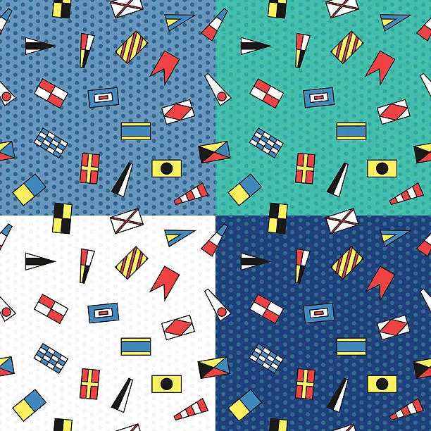 Vector illustration of seamless vector patterns of maritime flags