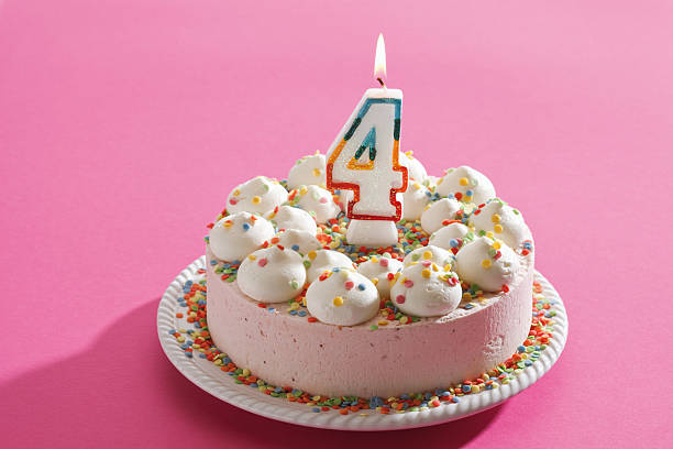 istock Birthday cake with burning candle 488147292