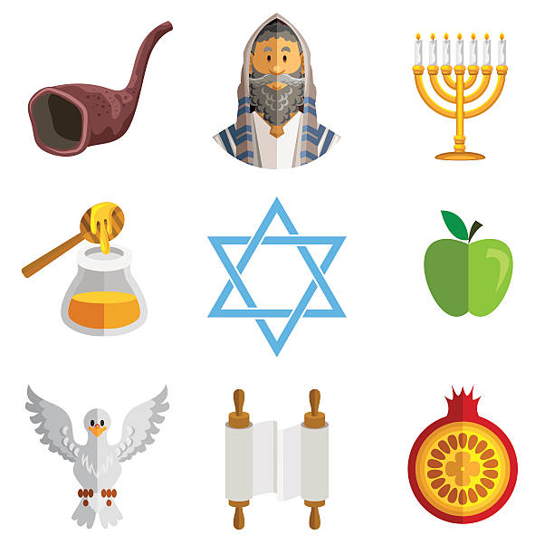 Rosz ha-Szana żydowska nowy rok Yom ikony Jom Kippur – artystyczna grafika wektorowa