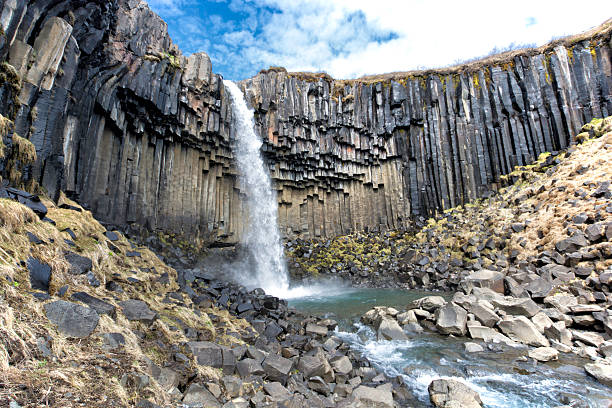 svartifoss waterfall, iceland - skaftafell national park 個照片及圖片檔