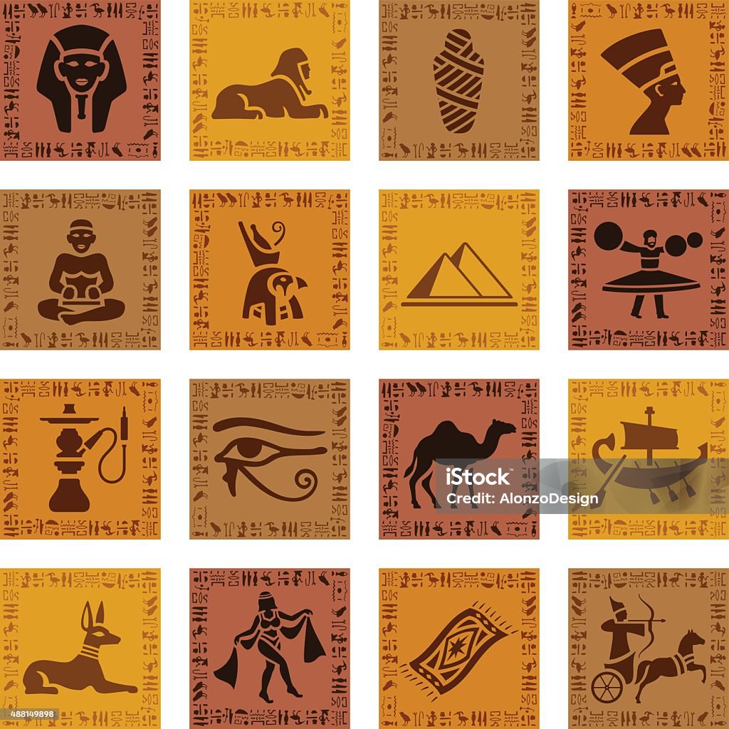 Egyptian Icon Set High Resolution JPG,CS6 AI and Illustrator EPS 10 included. Each element is named,grouped and layered separately. Very easy to edit. Hieroglyphics stock vector