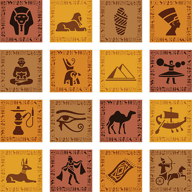 Egyptian Icon Set High Resolution JPG,CS6 AI and Illustrator EPS 10 included. Each element is named,grouped and layered separately. Very easy to edit. hieroglyphics stock illustrations