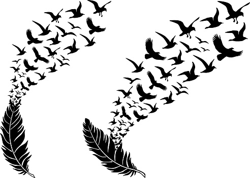 feathers with free flying birds, vector illustration for a wall tattoo