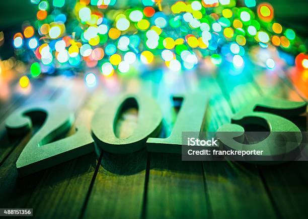 Wooden 2015 New Year Text On Plank Wood Stock Photo - Download Image Now - 2015, Bright, Calendar Date