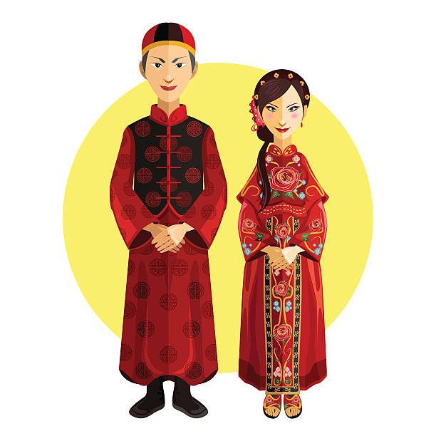 China boda ceremonia de ajuste de combinación - ilustración de arte vectorial