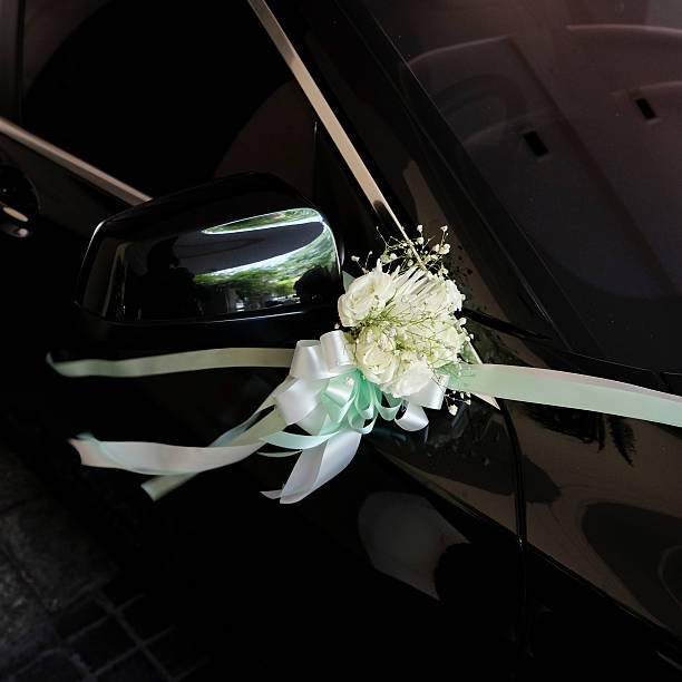 istock Flower bouquet on a wedding car 488152854