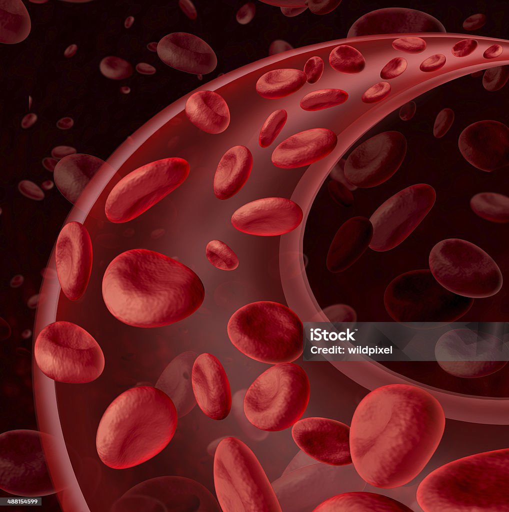 Blood Cells Circulation Blood cells circulation symbol as a medical health care concept with a group of three dimensional human cells flowing through a dynamic artery or vein connected to the circulatory system. Anatomy Stock Photo