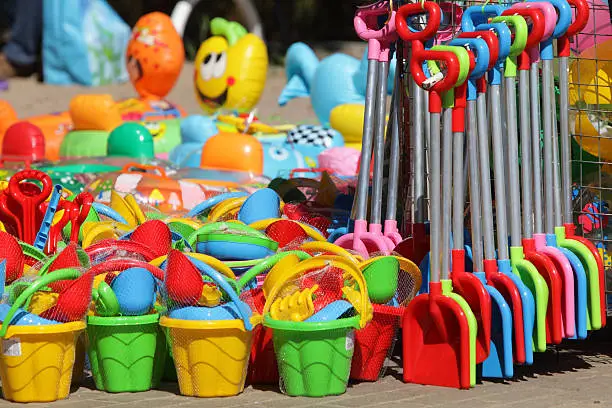 Photo of essential beach plastic tools for kids in outdoor shop