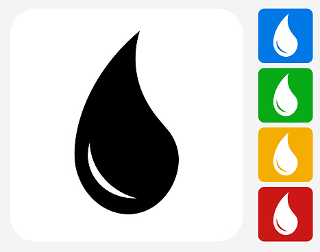 Water Drop Icon. This 100% royalty free vector illustration features the main icon pictured in black inside a white square. The alternative color options in blue, green, yellow and red are on the right of the icon and are arranged in a vertical column.