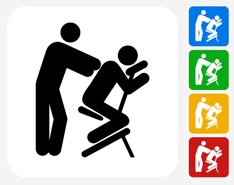 Massage Icon. This 100% royalty free vector illustration features the main icon pictured in black inside a white square. The alternative color options in blue, green, yellow and red are on the right of the icon and are arranged in a vertical column.