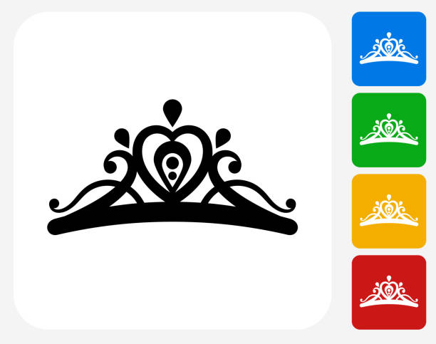 Tiara Icon Flat Graphic Design Tiara Icon. This 100% royalty free vector illustration features the main icon pictured in black inside a white square. The alternative color options in blue, green, yellow and red are on the right of the icon and are arranged in a vertical column. tiara stock illustrations