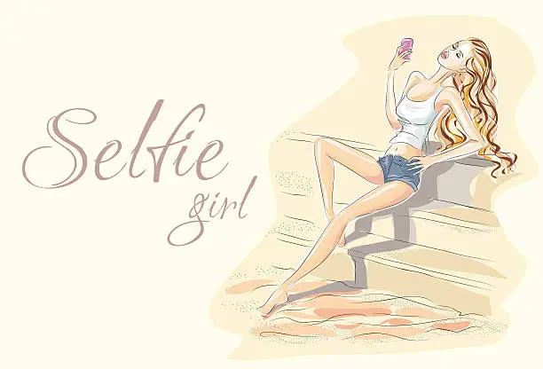 Vector illustration of Selfie Fashion girl illustration Background with model