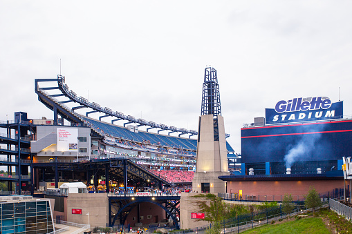 Foxboro, Massachusetts, USA - September 12, 2015:  View of Gillette Stadium prior to One Direction concert.  Gillette Stadium is which is home to The New England Patriots is a premier sports, entertainment and event venue.