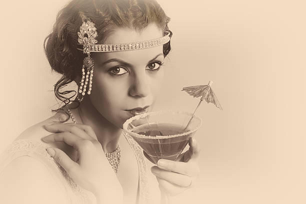 1920s vintage woman in sepia stock photo