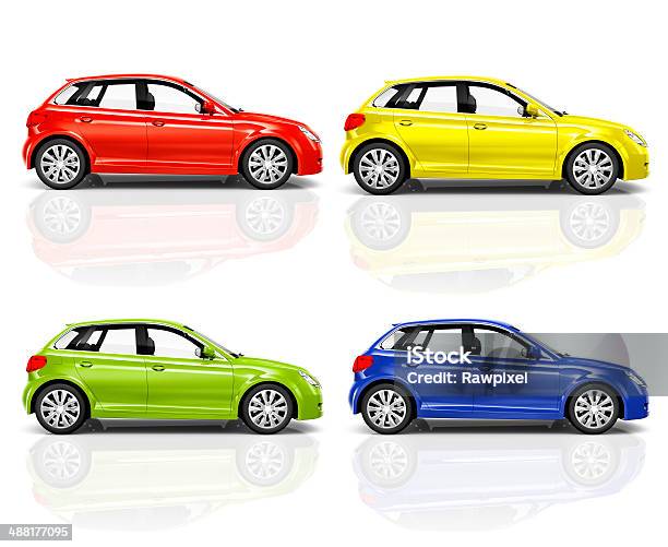 Set Of 3d Hatchback Car Stock Photo - Download Image Now - Car, Yellow, Profile View