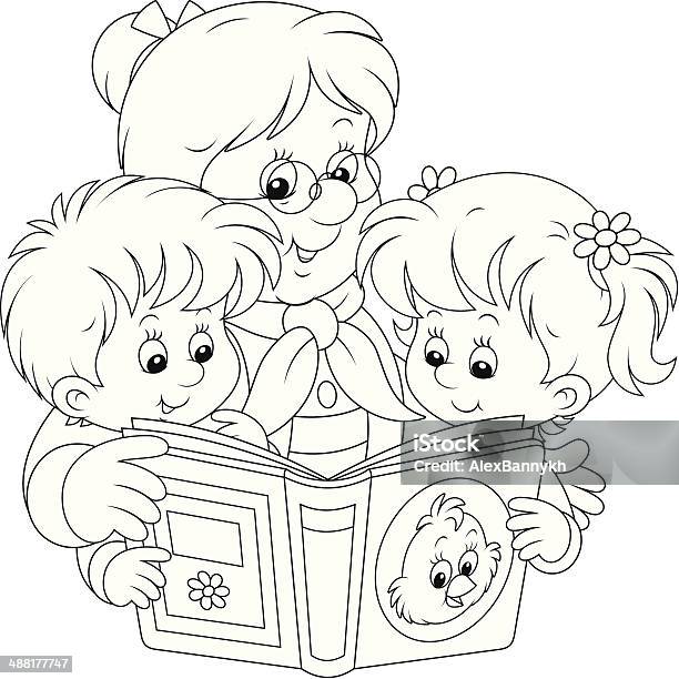 Grandma And Grandchildren Reading Stock Illustration - Download Image Now - Adult, Baby - Human Age, Baby Girls