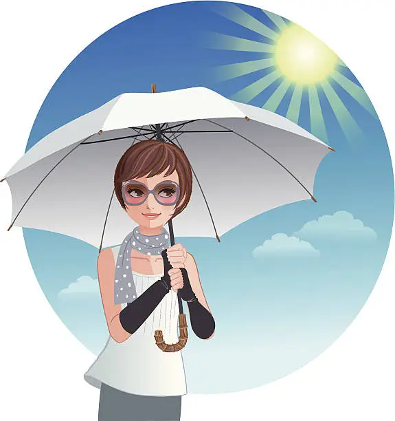 Vector illustration of Cute woman holding sunshade umbrella