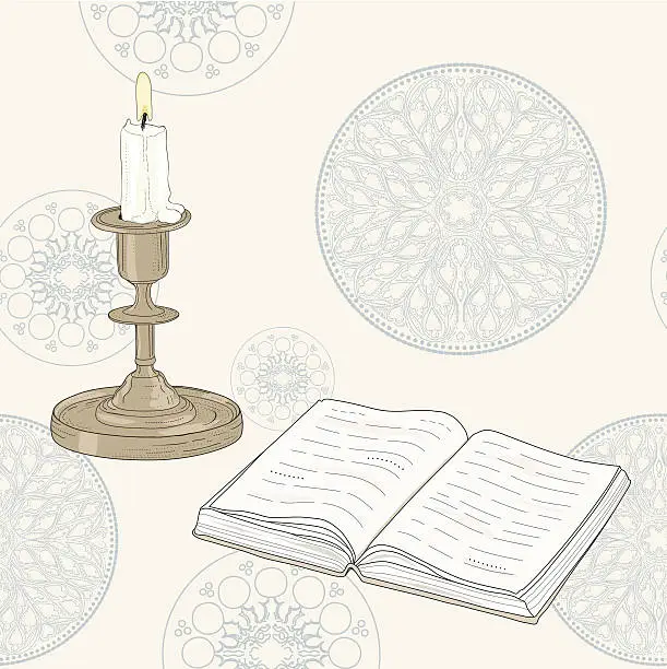 Vector illustration of book and candle