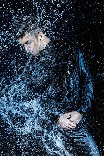 istock Water splash photography. Stop water liquid men in studio 488180693