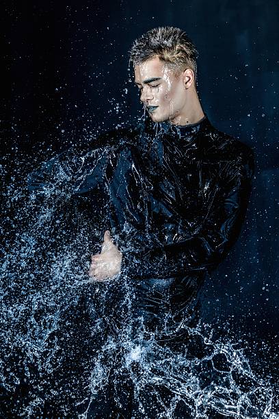 istock Water splash photography. Stop water liquid men in studio 488180703
