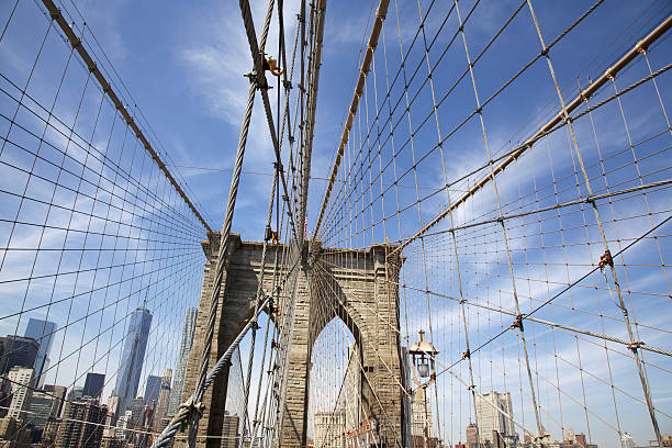 ponte de brooklyn, nova iorque, eua - brooklyn bridge bridge brooklyn stone imagens e fotografias de stock