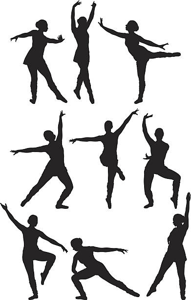 발레 댄서 - silhouette ballet arms outstretched gymnastics stock illustrations