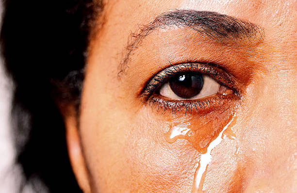 Black woman crying stock photo