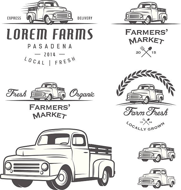 Set of retro farming labels, badges and design elements Set of retro farming labels, badges and design elements. old truck stock illustrations