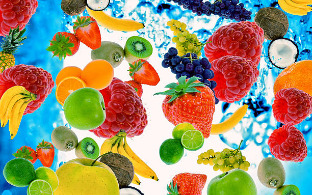 istock Fruit and berries are swimming in the water 488203297