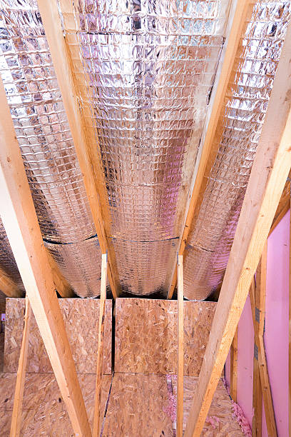 istock Gable view of attic heat insulation 488204789