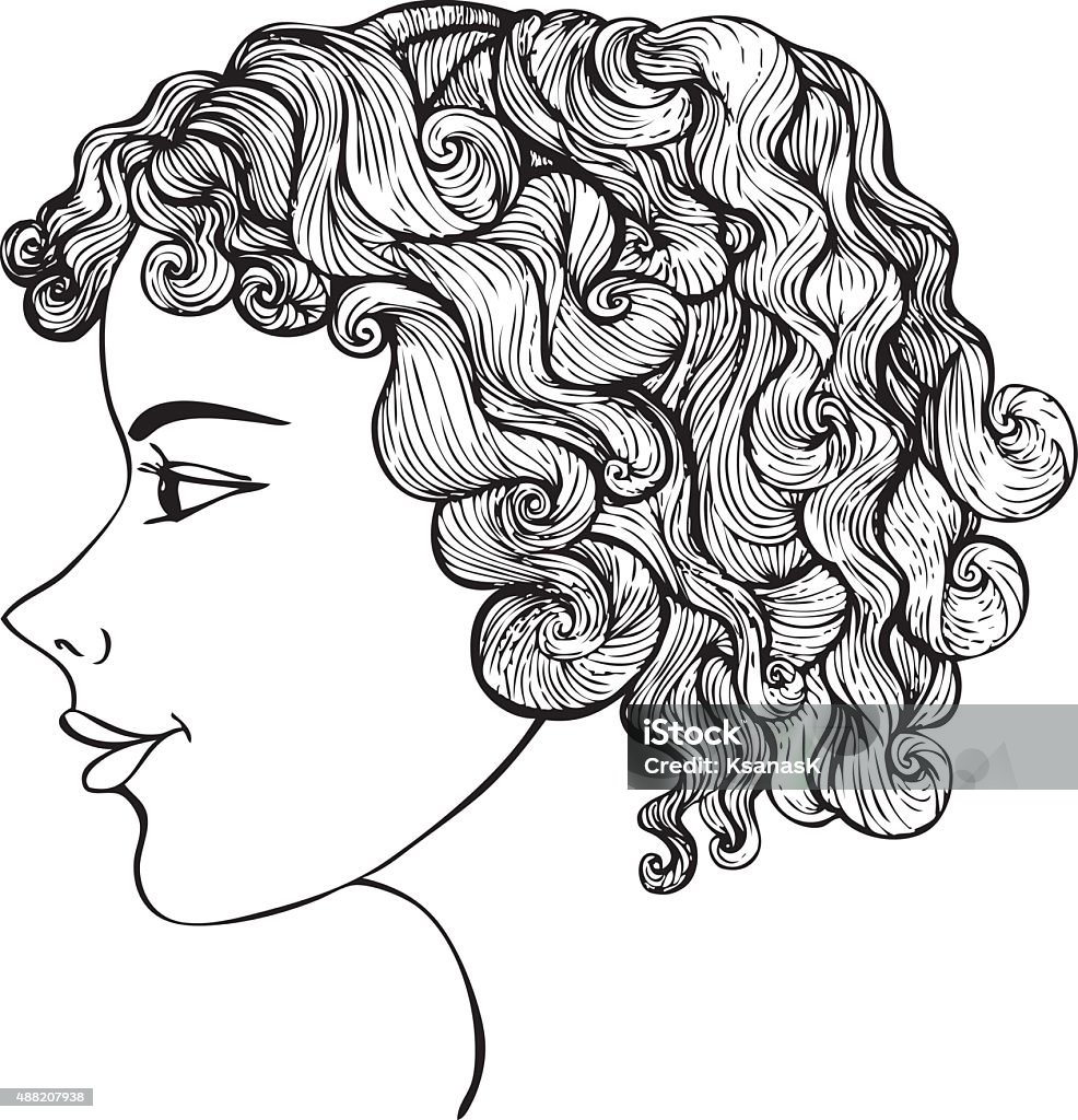 Girl With Curly Hair Ink Drawing Stock Illustration - Download Image Now -  Profile View, Ringlet - Hairstyle, Curly Hair - iStock