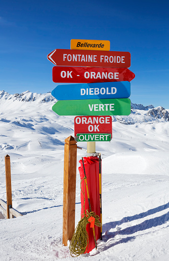 View of skiing area in the Tarentaise Valley, France.