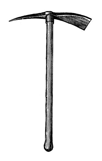 Antique illustration of pick axe hoe