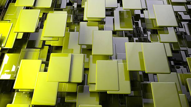 istock yellow floating metal plates background 488212782