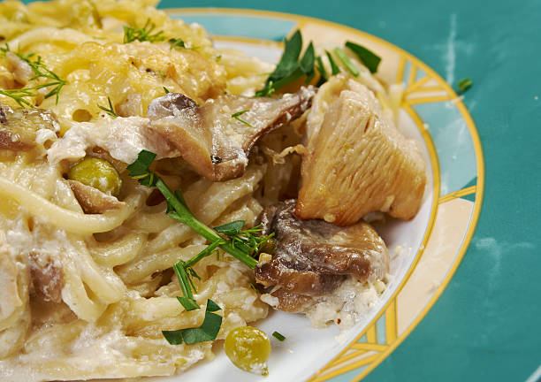Tetrazzini is an American dish.Spaghetti with chicken, mushrooms and fresh grated parmesan cheese.