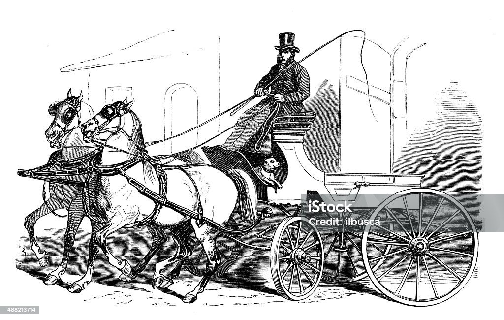 Antique illustration of horse carriage Hansom Cab stock illustration