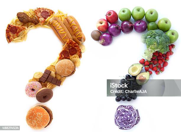 Healthy Unhealthy Food Choices Stock Photo - Download Image Now - Healthy Eating, Unhealthy Eating, Food