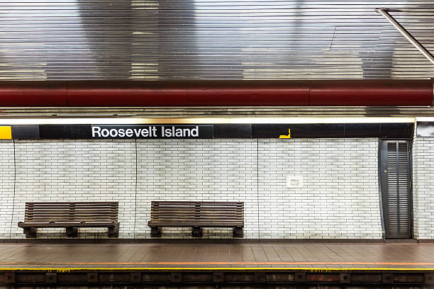 NYC subway station and bench stock photo