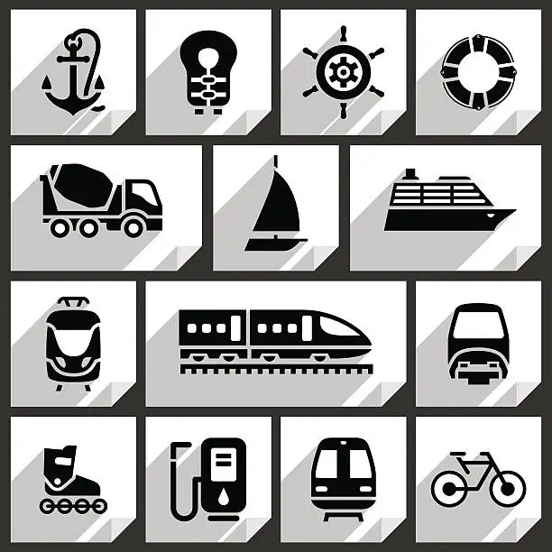 Vector illustration of Transport black icons