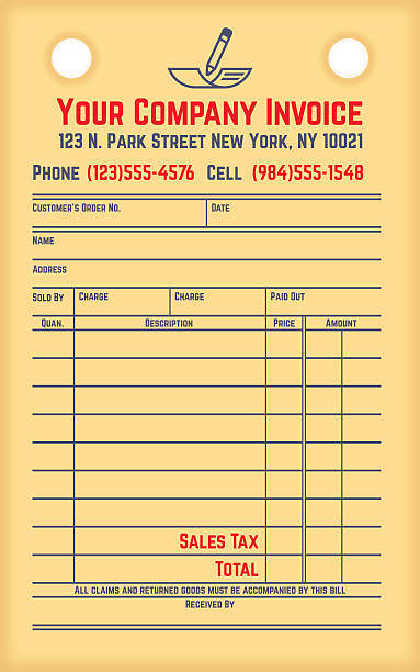 Retro Company Invoice Retro company invoice billing paper slip concept with space for your copy. EPS 10 file. Transparency effects used on highlight elements. receipt vector stock illustrations