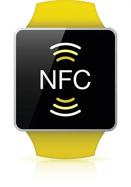 Vector illustration of Yellow Smart watch with NFC icon (Near Field Communication)