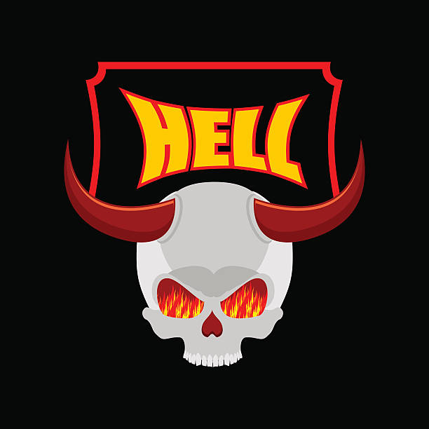 istock Welcome to hell. Plate for door. Satans skull with horns. 488219806