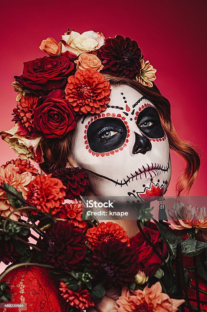 Sugar skull creative make up for halloween Day Of The Dead Stock Photo
