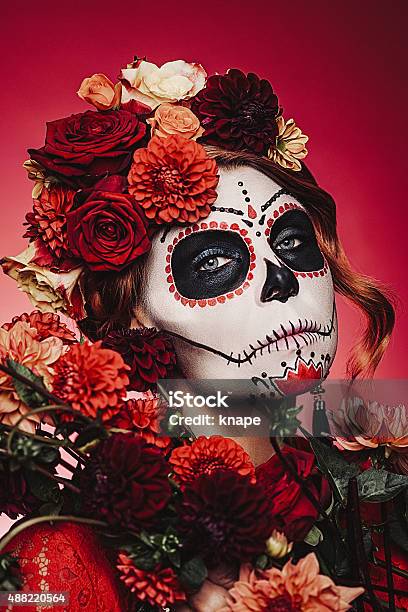 Sugar Skull Creative Make Up For Halloween Stock Photo - Download Image Now - Day Of The Dead, Halloween, Ceremonial Make-Up