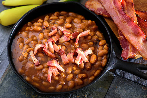 istock Baked Beans cast iron pan with chopped Bacon 488220648