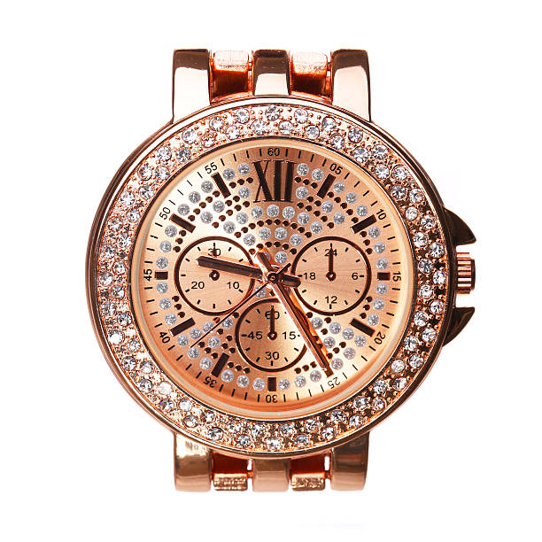 Gold Wrist Watches with Diamonds isolated. Macro
